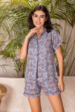 Floral rayon collar sleep suit