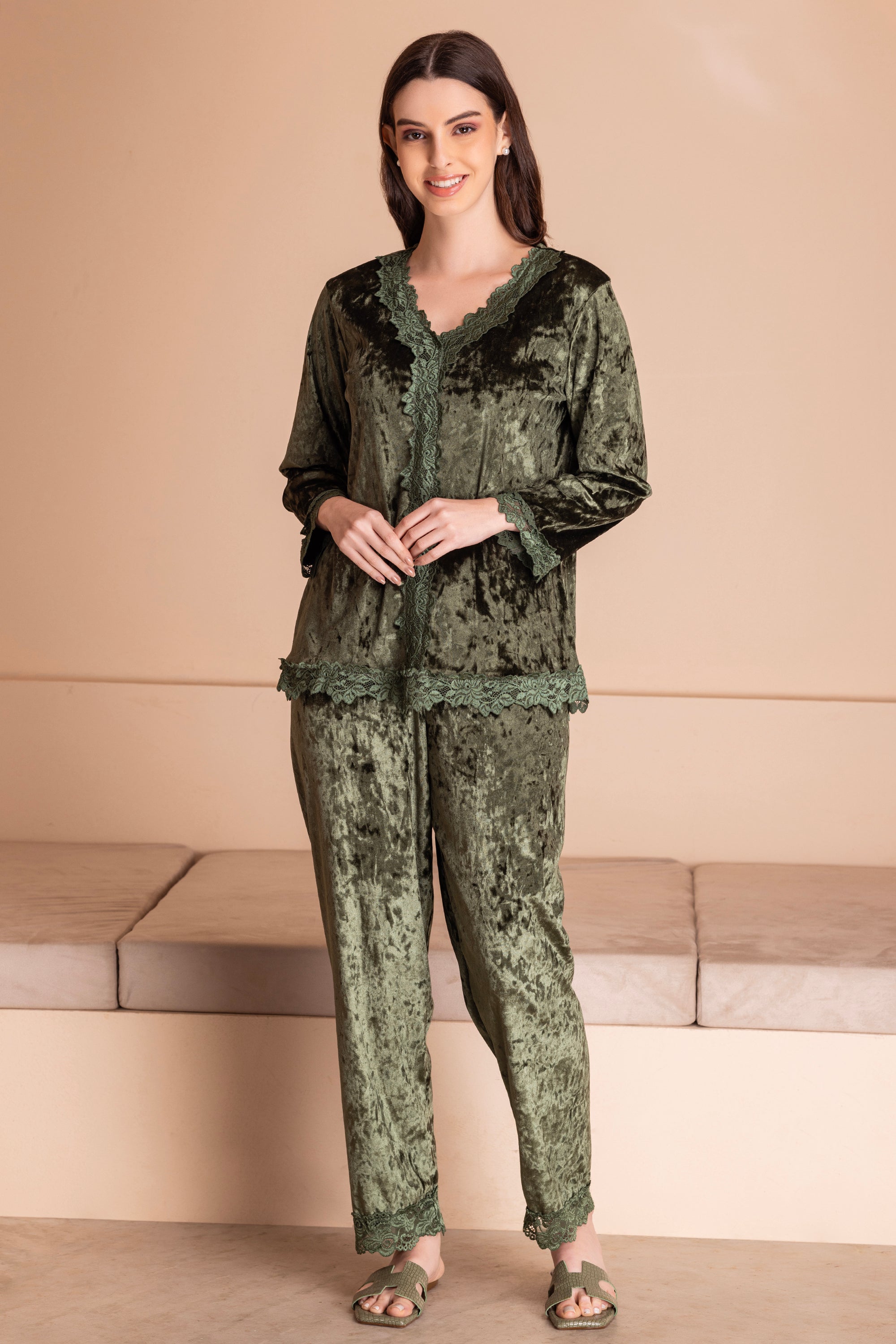 Winter Night suit in Emerald Green Ice velvet