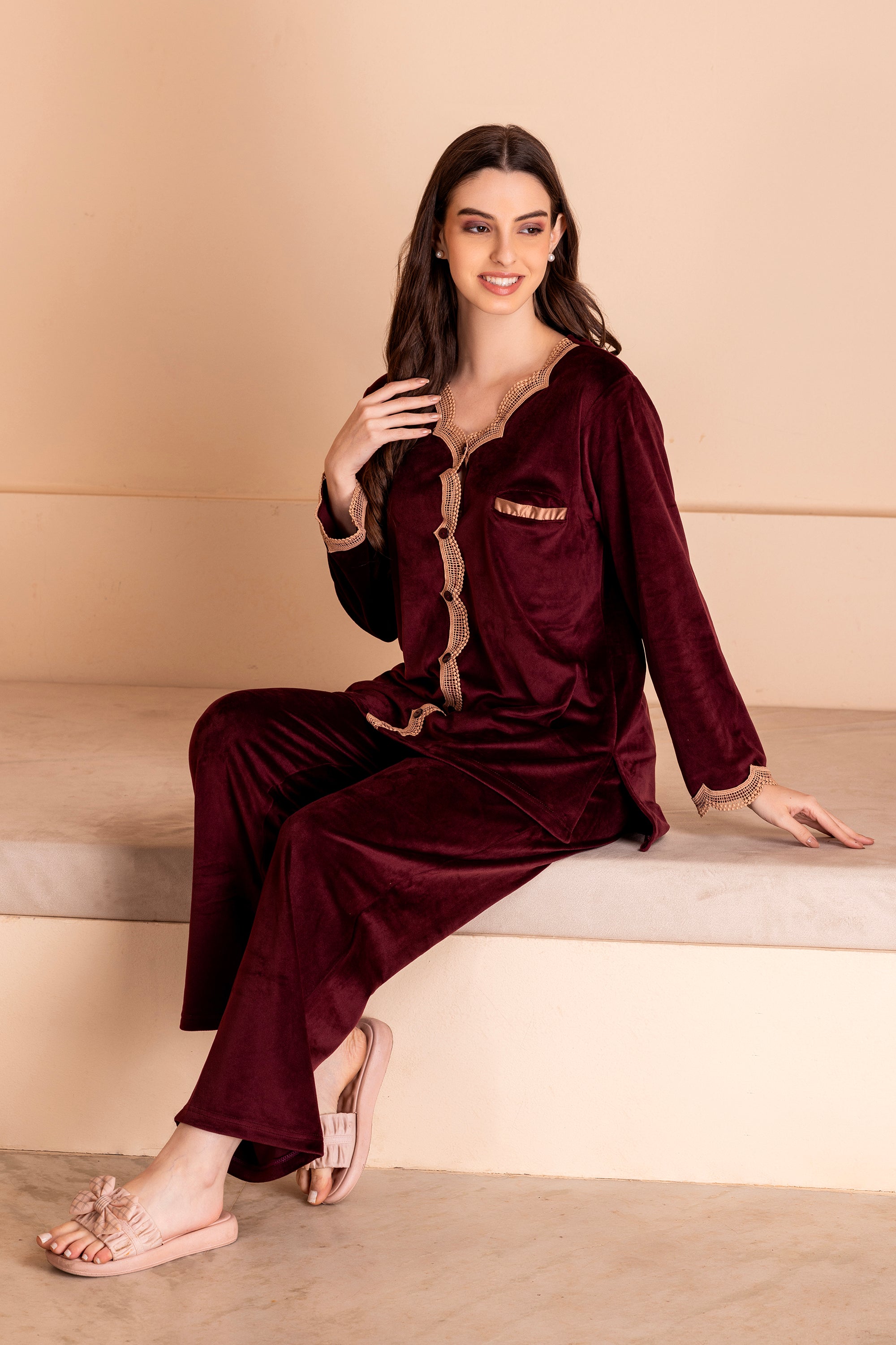 Woolen velvet night suit sale