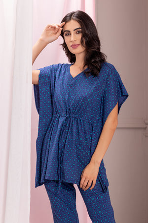 Knit cotton Kaftan Set in blue