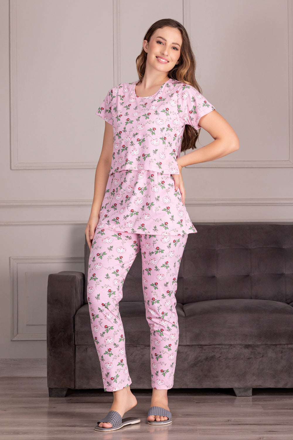 Buy ZEYO Women's Cotton Printed Maternity & Feeding Night Suit Online at  desertcartUAE