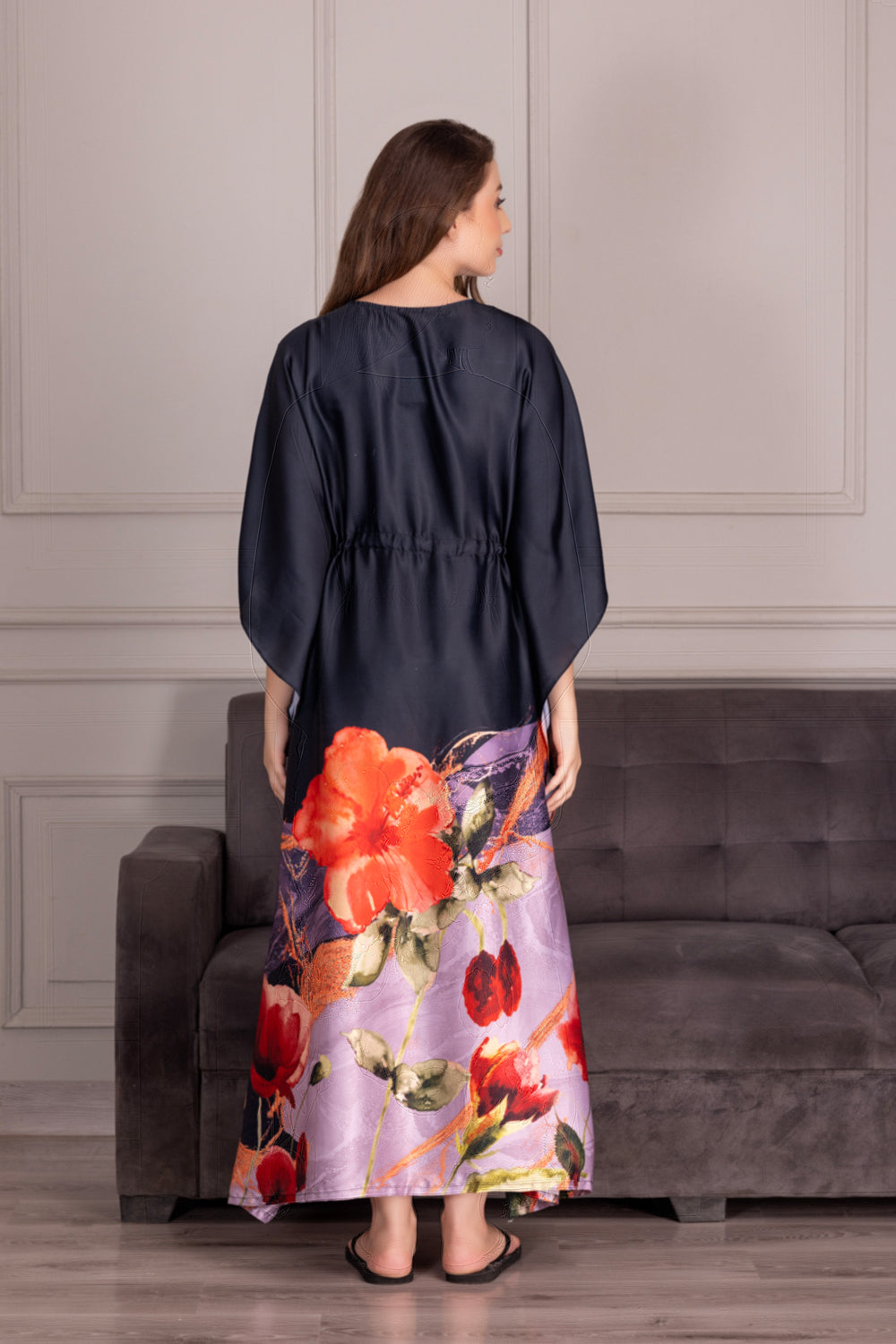 Border print satin Kaftan