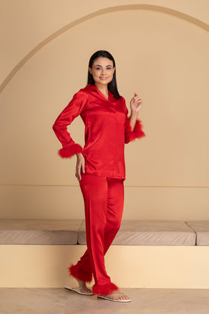 Soft Satin Pj set with Fur detail