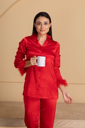 Soft Satin Pj set with Fur detail