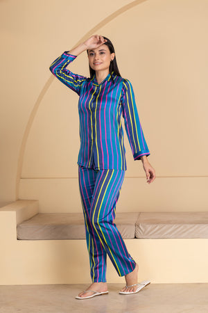 Stripe Satin Classic Collar Pj set