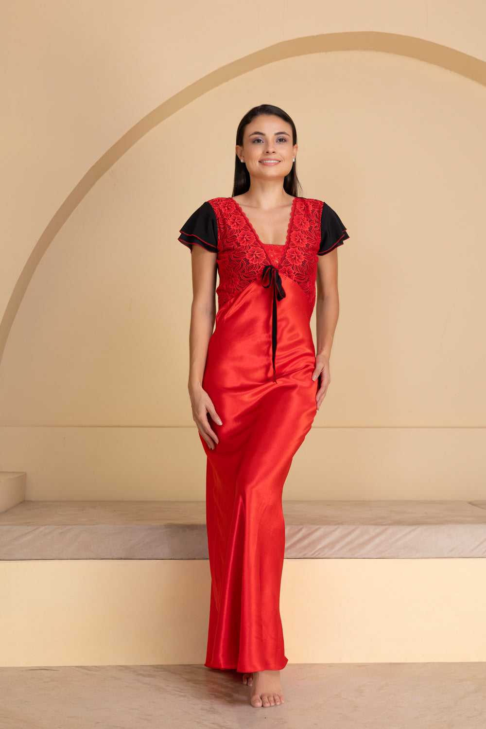 Red Satin Nighty with Lace