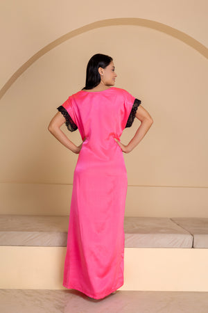 Fuchsia Satin Lounget with Lace