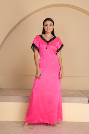 Fuchsia Satin Lounget with Lace