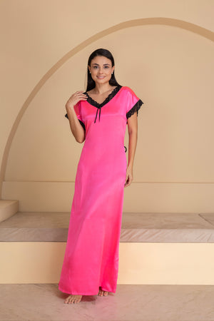 Fuchsia Satin Lounget with Lace