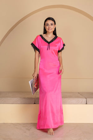 Fuchsia Satin Lounget with Lace