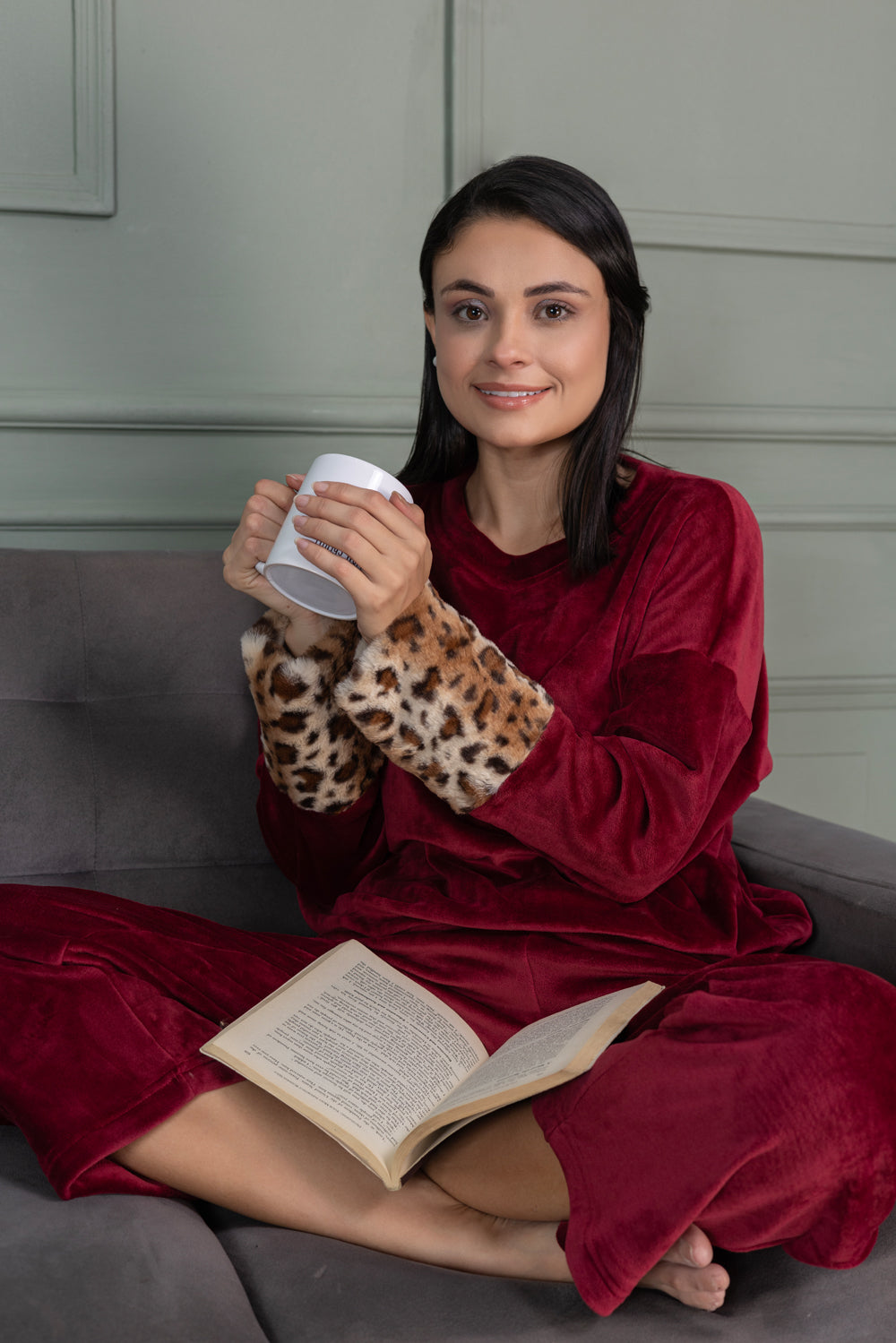 Winter Velvet Pj set with Fur cuffs