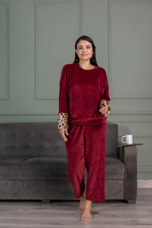 Winter Velvet Pj set with Fur cuffs