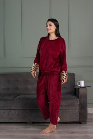 Winter Velvet Pj set with Fur cuffs