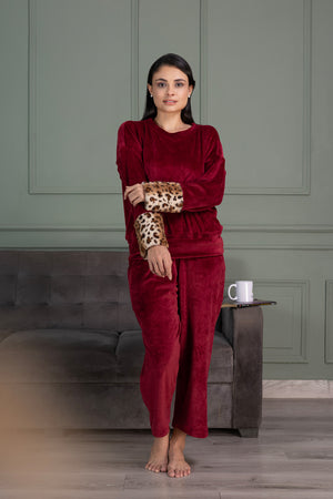 Winter Velvet Pj set with Fur cuffs