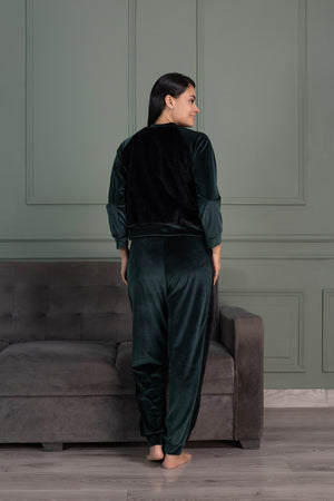 Bottle green track suit with Black fur