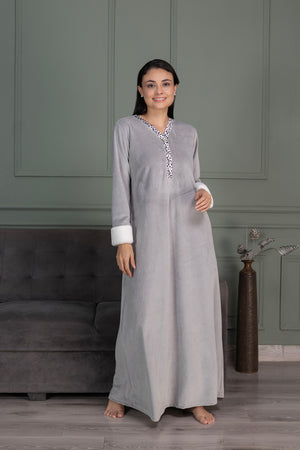 Grey Velour nighty with Fur cuffs