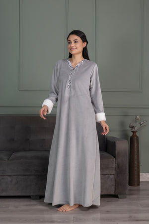 Grey Velour nighty with Fur cuffs