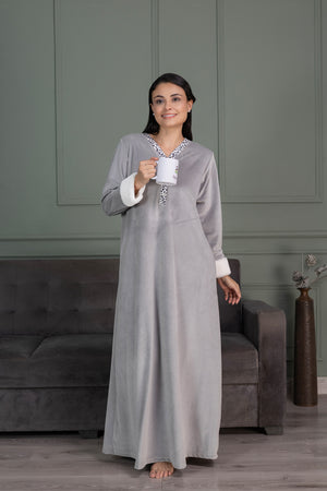 Grey Velour nighty with Fur cuffs