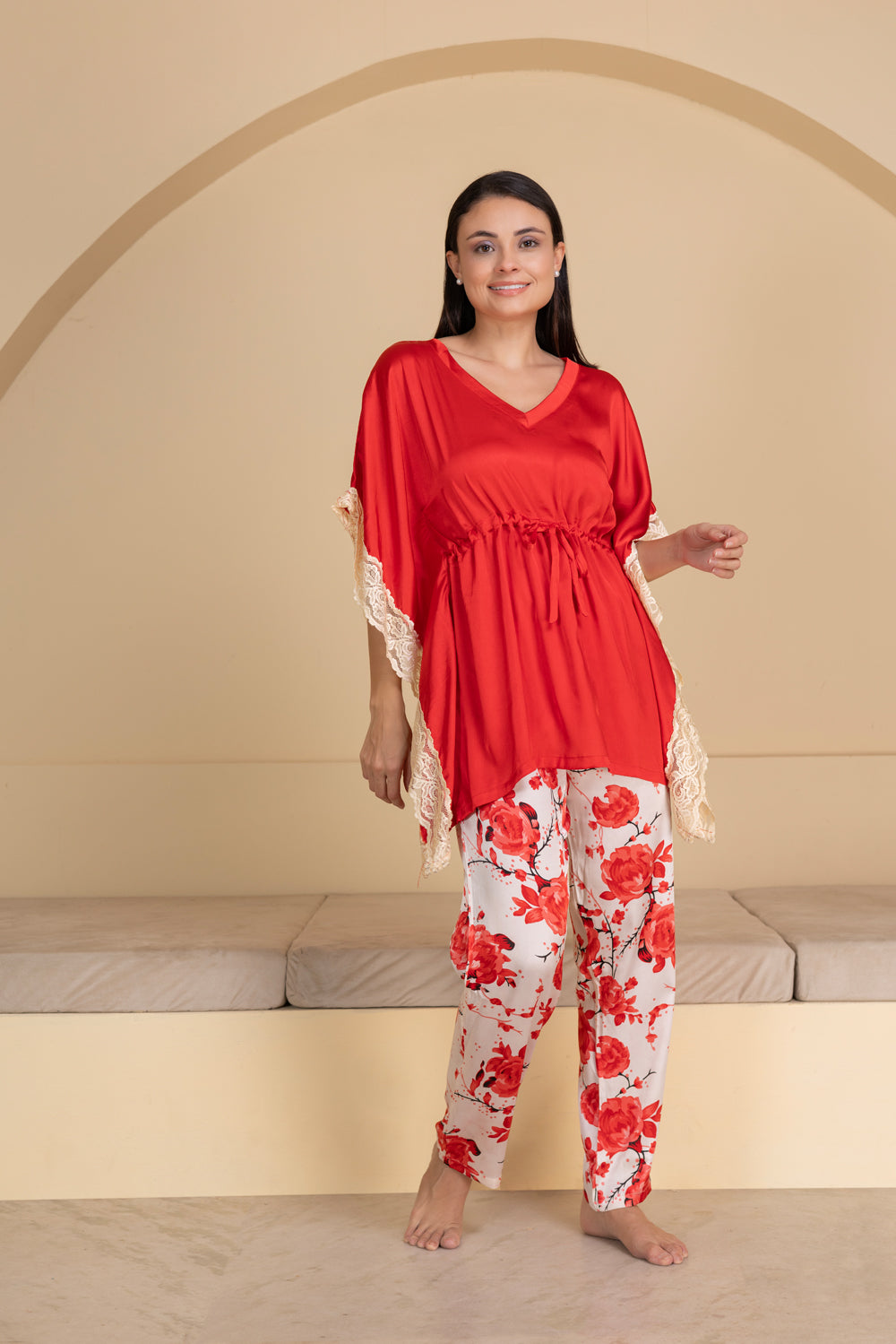 Floral Satin Kaftan set