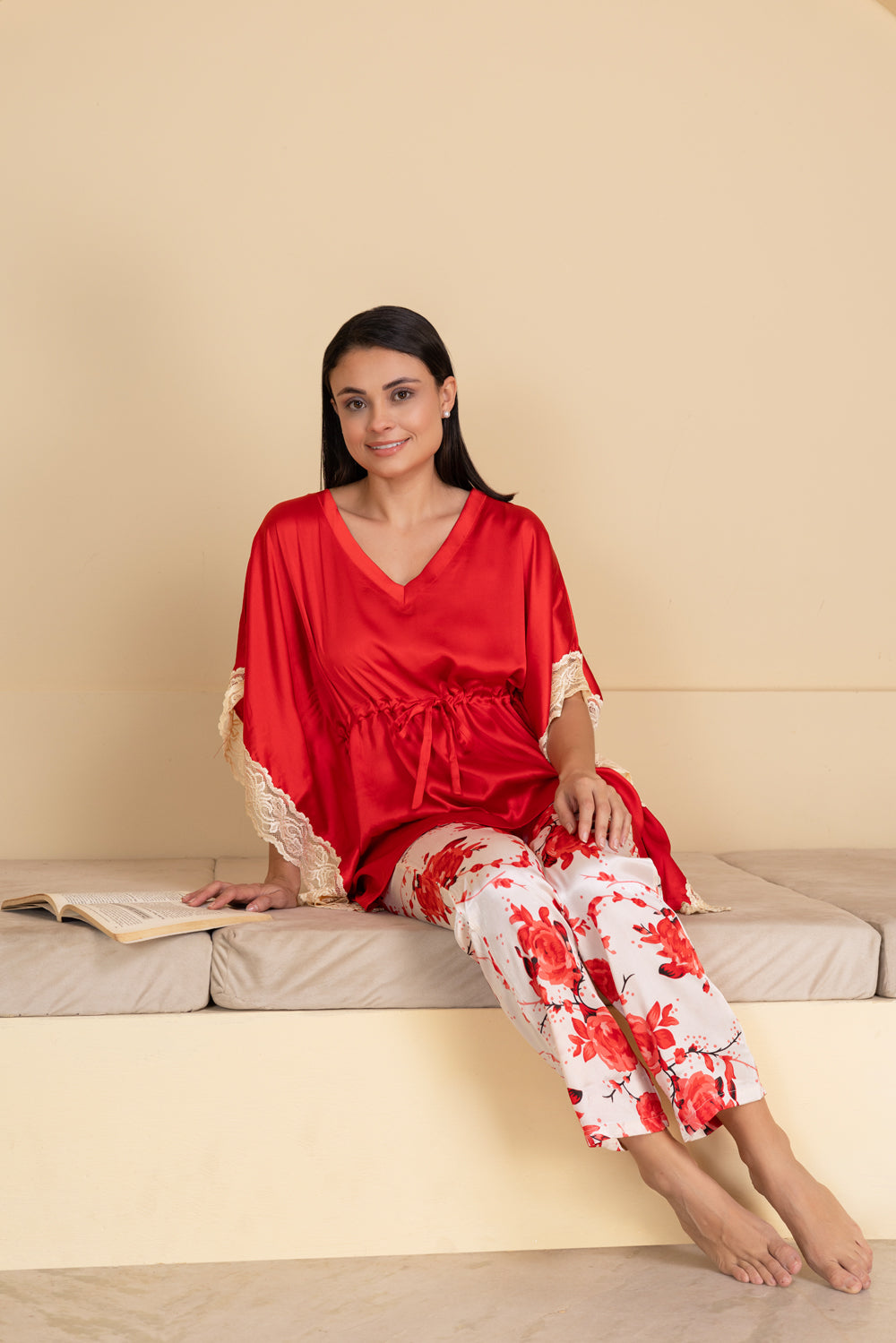 Floral Satin Kaftan set