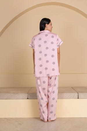 Baby pink Floral Pj set in super soft satin