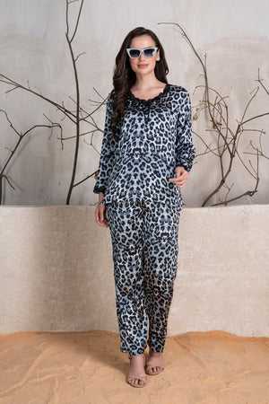 Leopard print Satin pj set with Lace detail