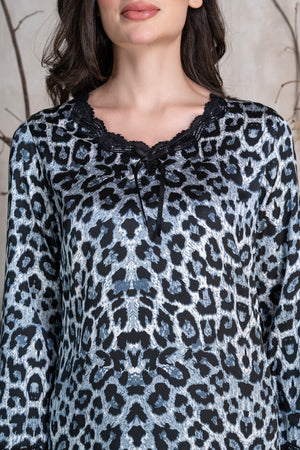 Leopard print Satin pj set with Lace detail