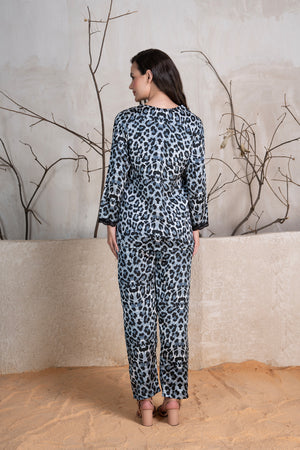 Leopard print Satin pj set with Lace detail