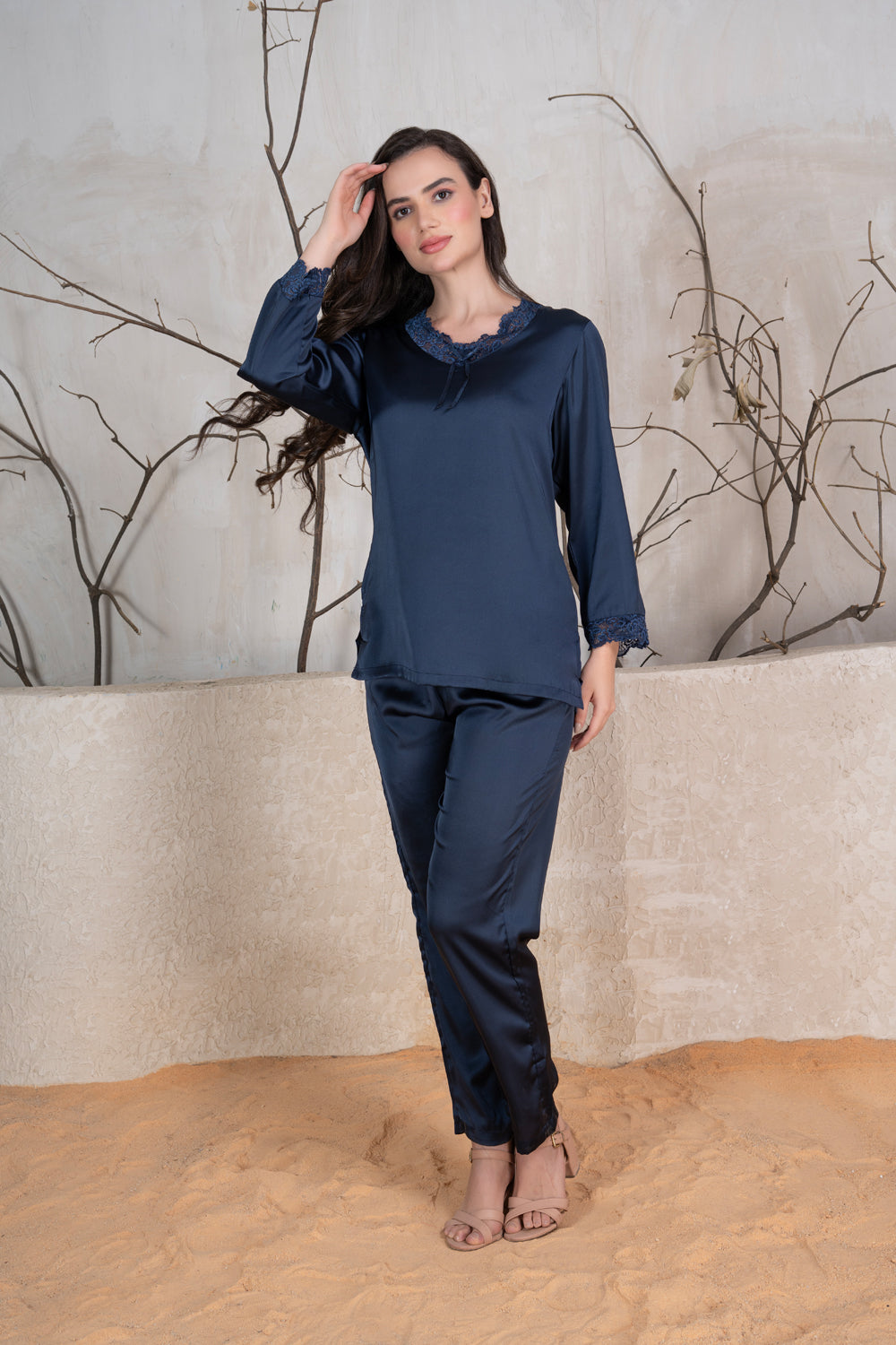 Navy Blue satin elegance Night suit