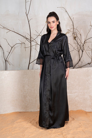 Black Satin Nightgown set