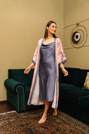 Placement Print Satin Nightgown set