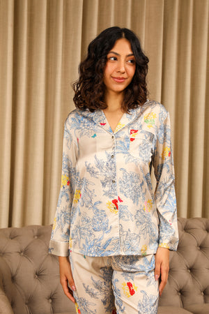 Printed Satin Classic Collar Nightsuit