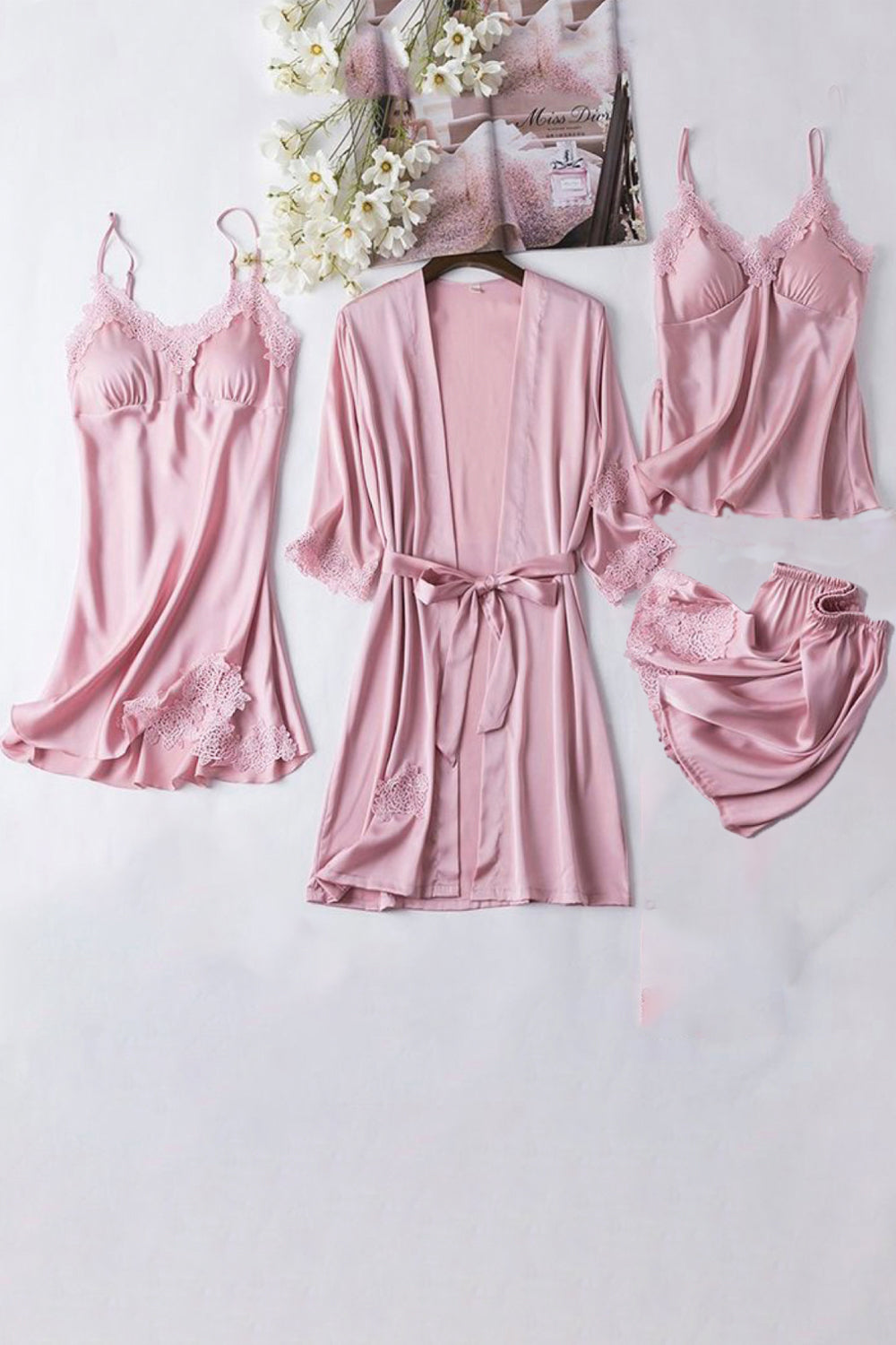 Classic Pink Babydoll, Robe, slip & Shorts