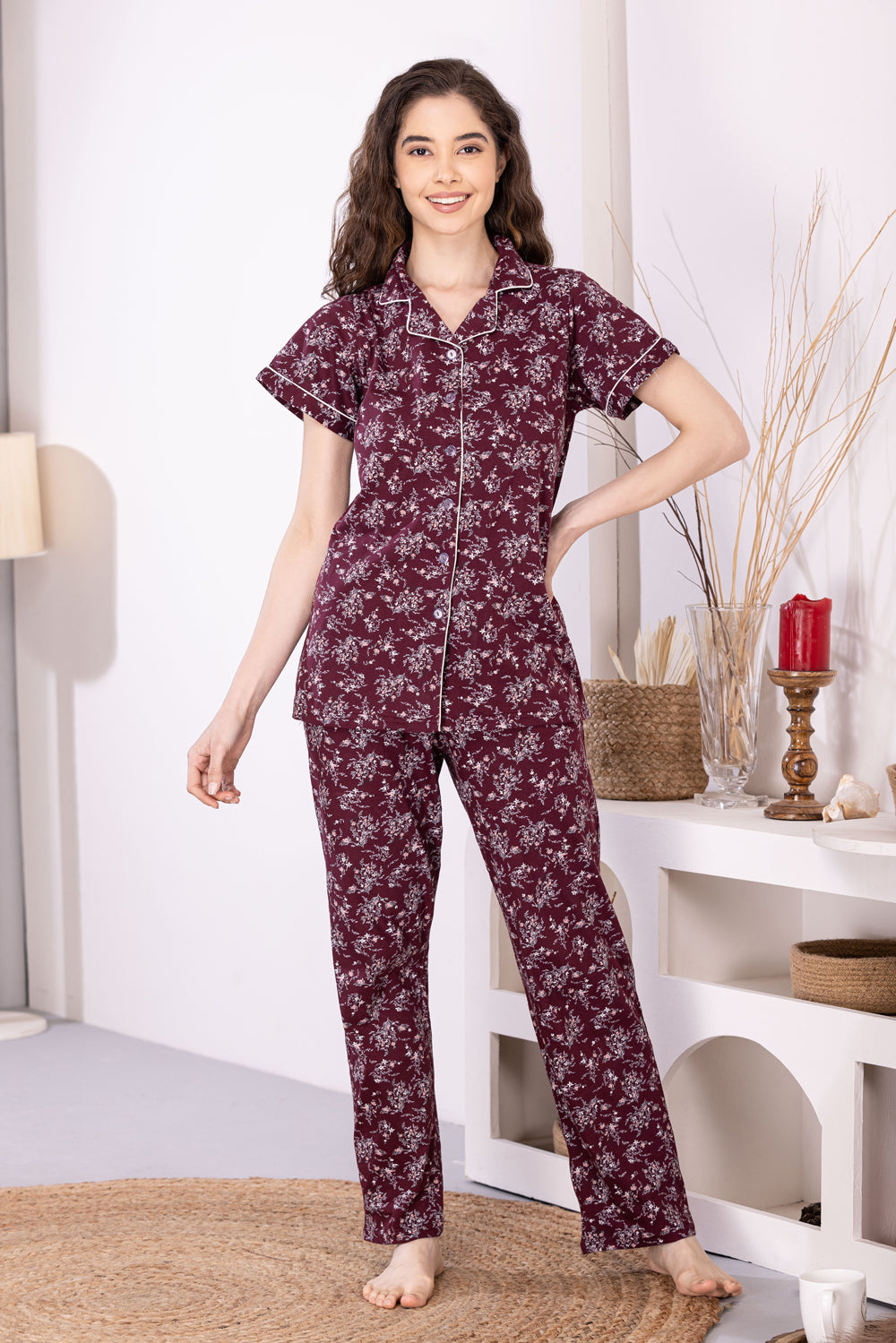 Floral sleeveless Cotton Night suit