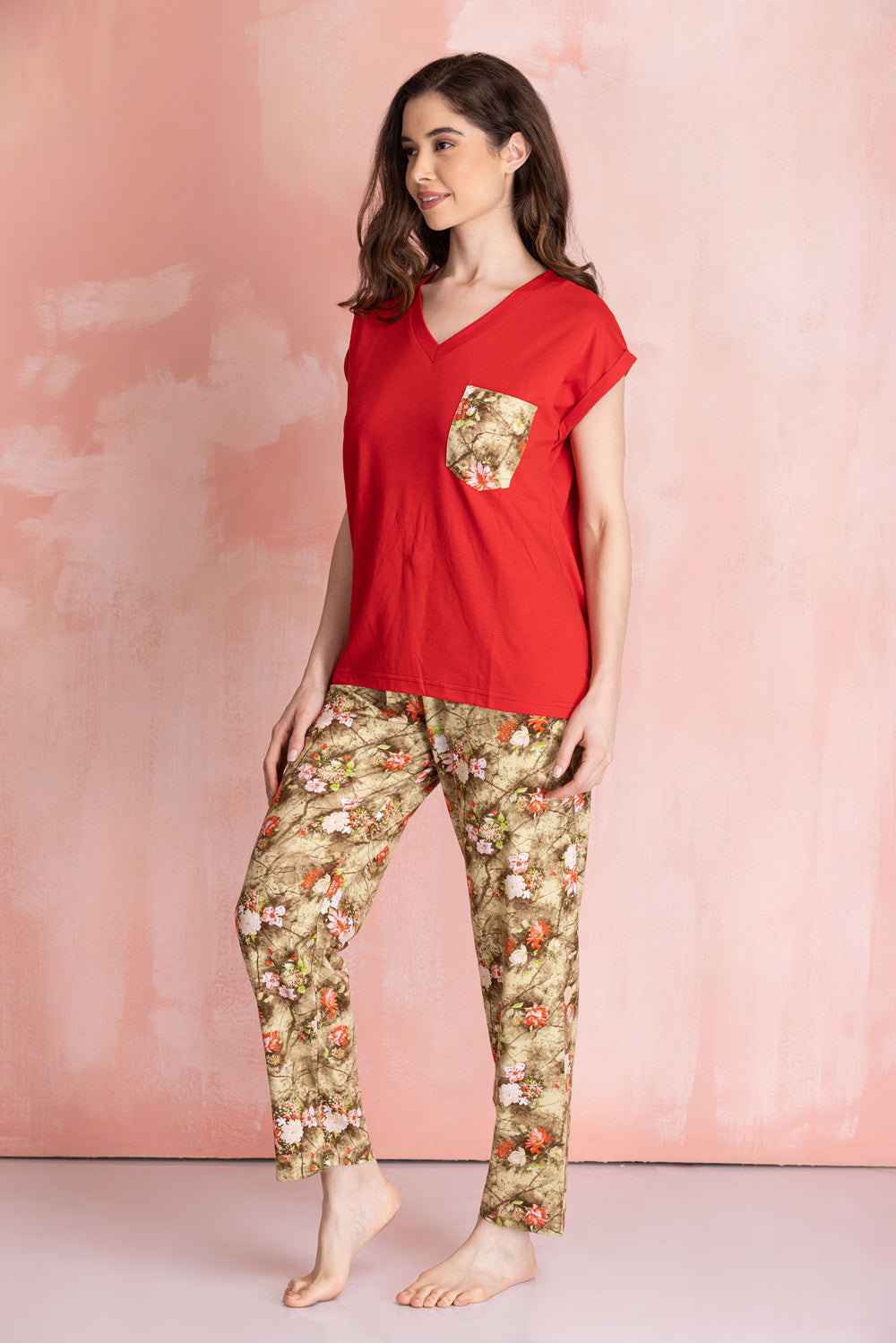 Knit cotton floral Night suit