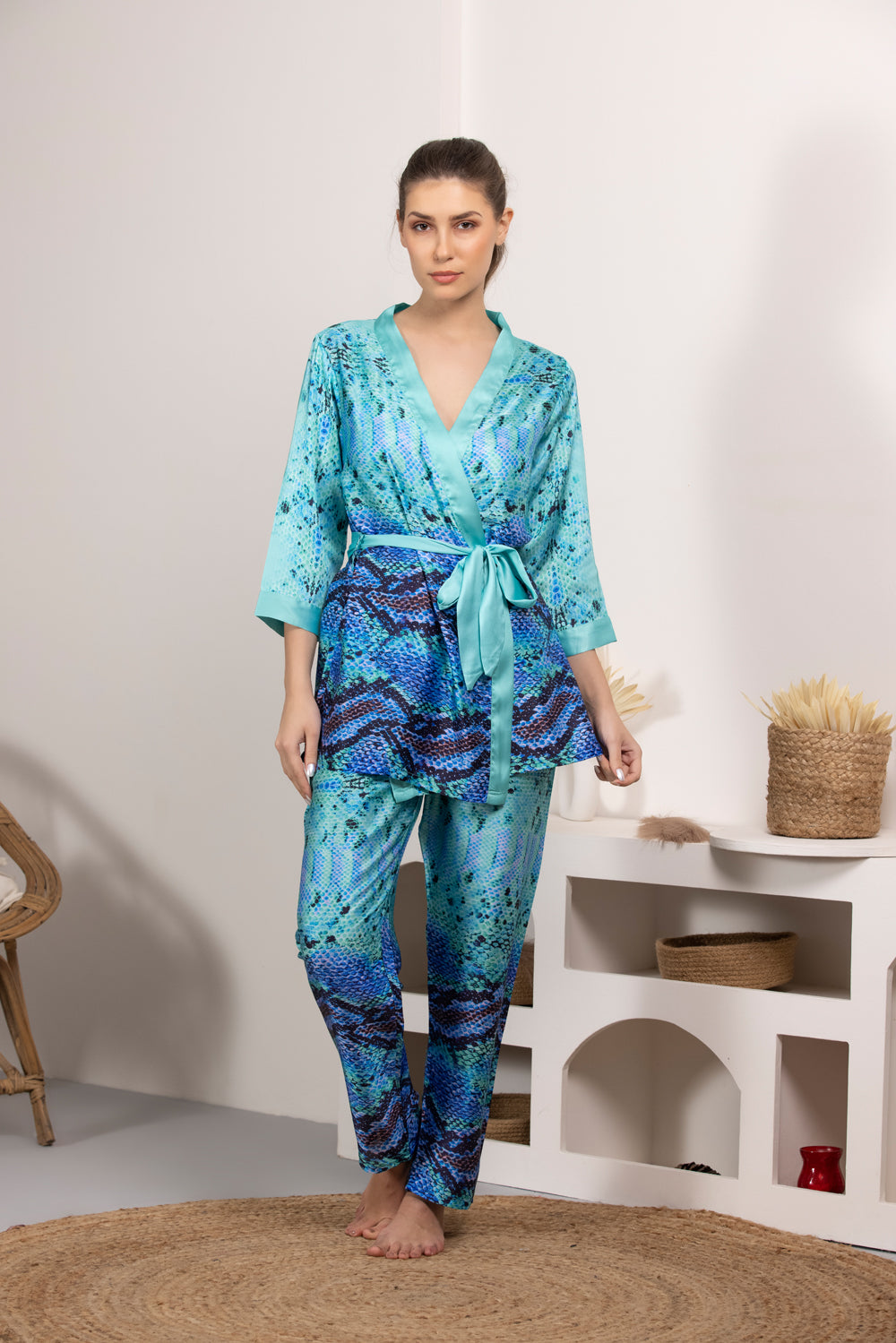 Digital print Satin Night suit with Robe