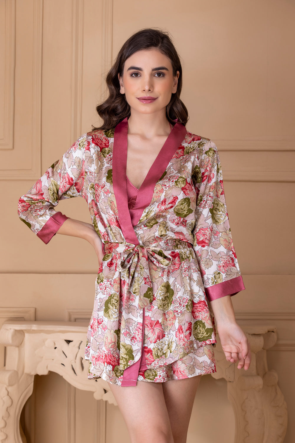 Floral satin pj discount set