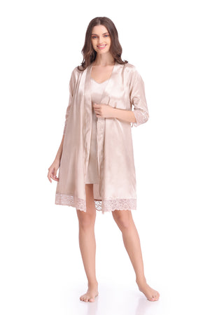 Beige Satin Nightgown set