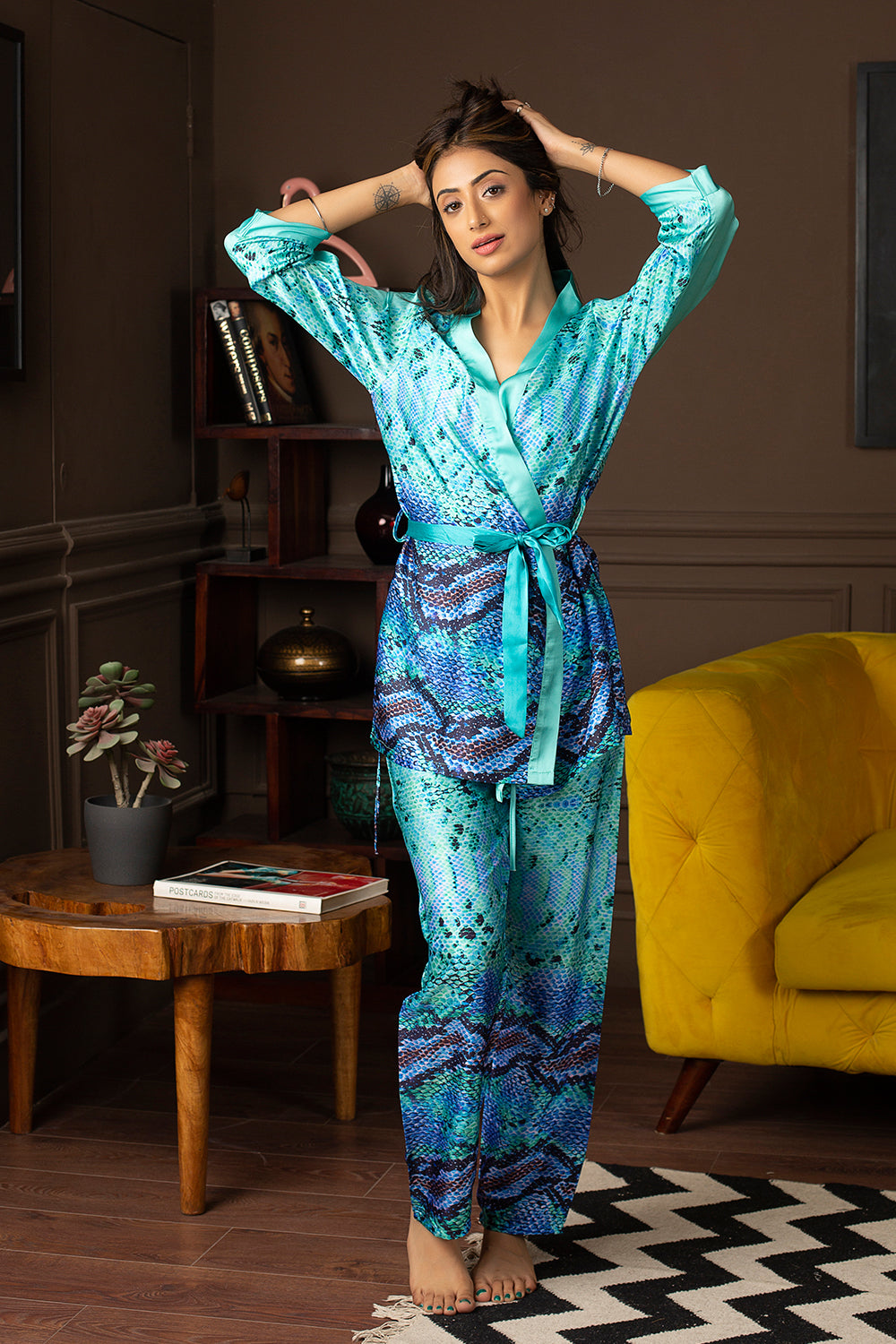 Satin printed night suit sale