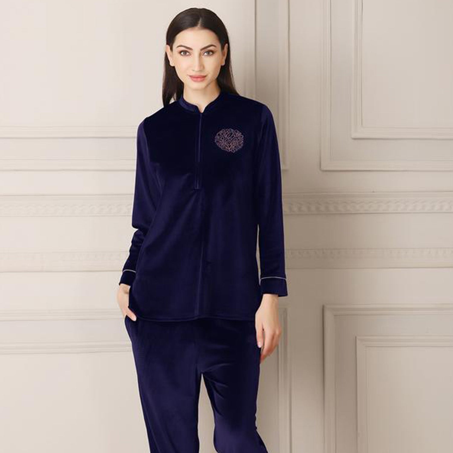 Warm Night suit in Super soft Velvet Navy Blue Private Lives