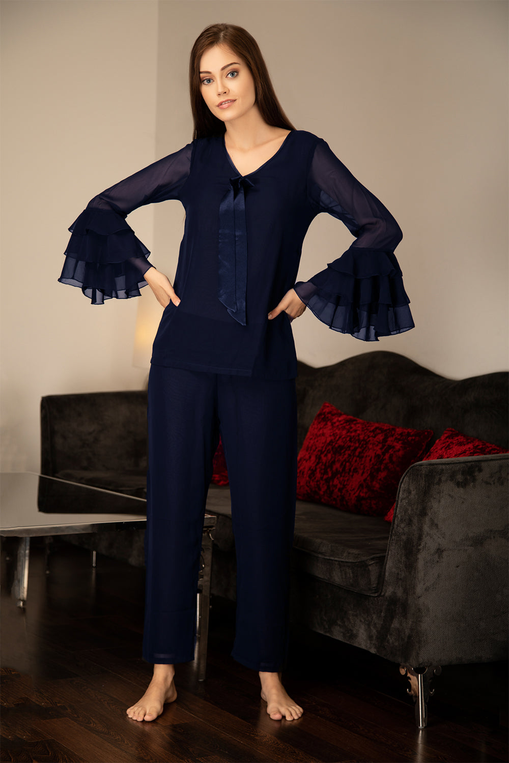 Double layered luxe-chiffon Night suit