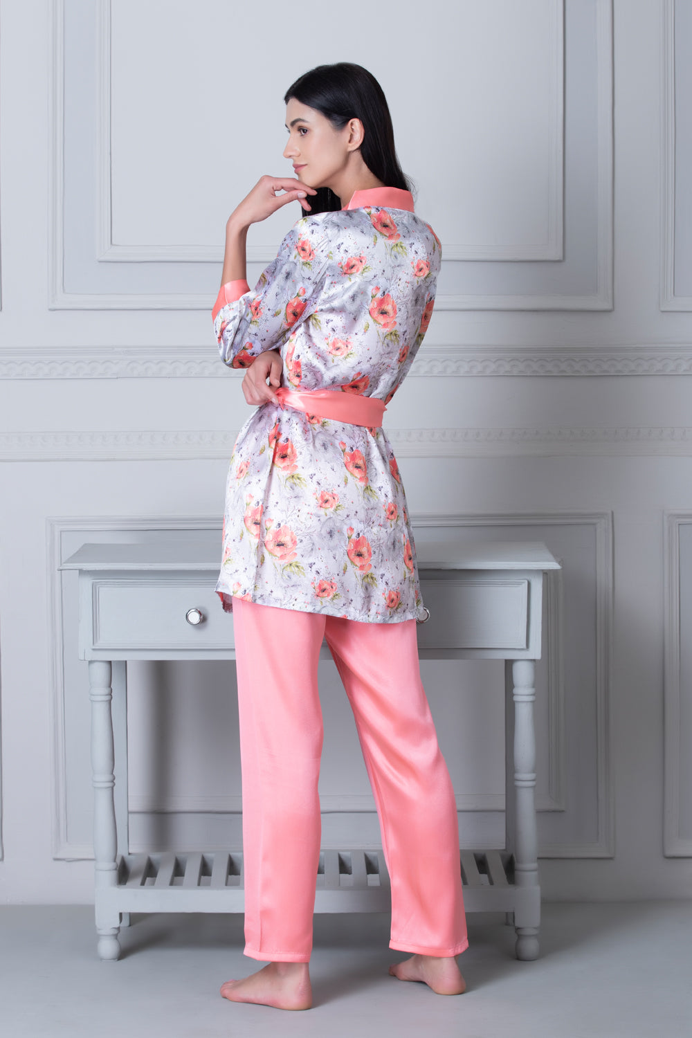 Satin Night suit with Floral Robe Private Lives