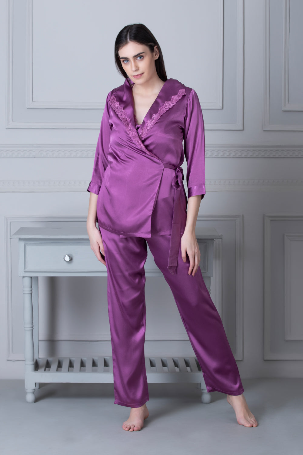 Satin Strap top, Pj & Robe Purple Private Lives