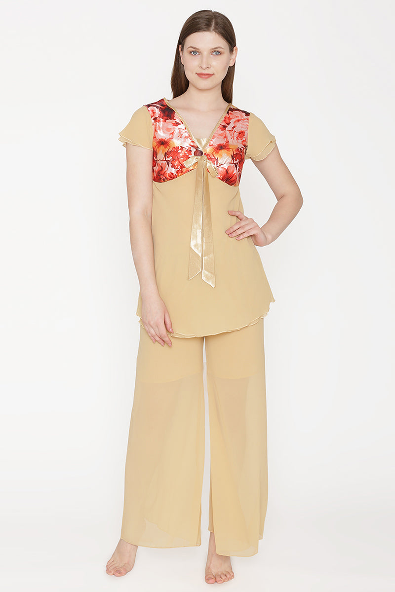 Private Lives Gold Chiffon Top & Pajama - Private Lives