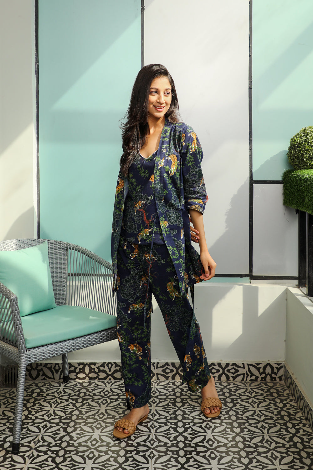 Digital print Cotton Night suit with Robe Private Lives