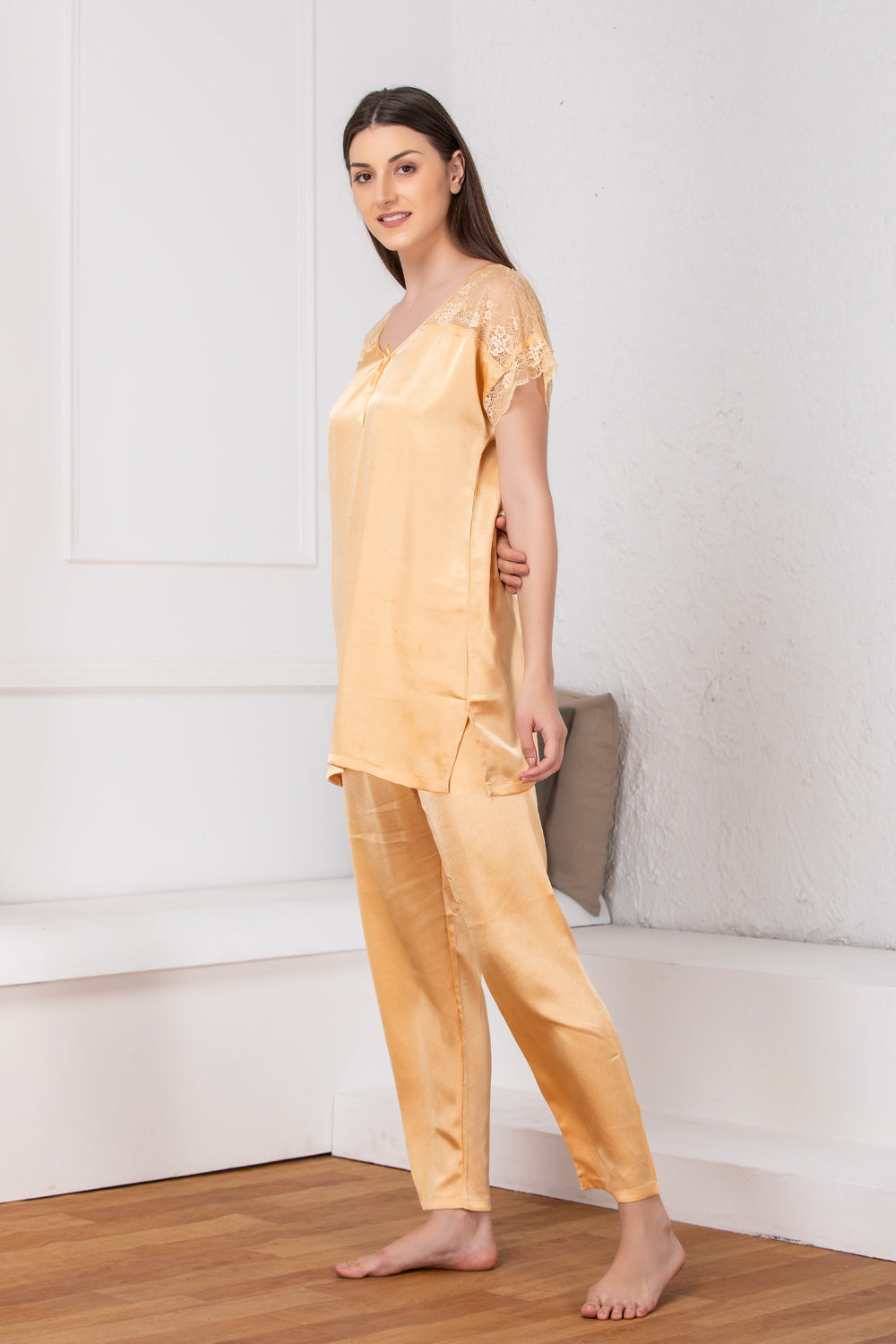 Golden Plain satin Night suit Private Lives