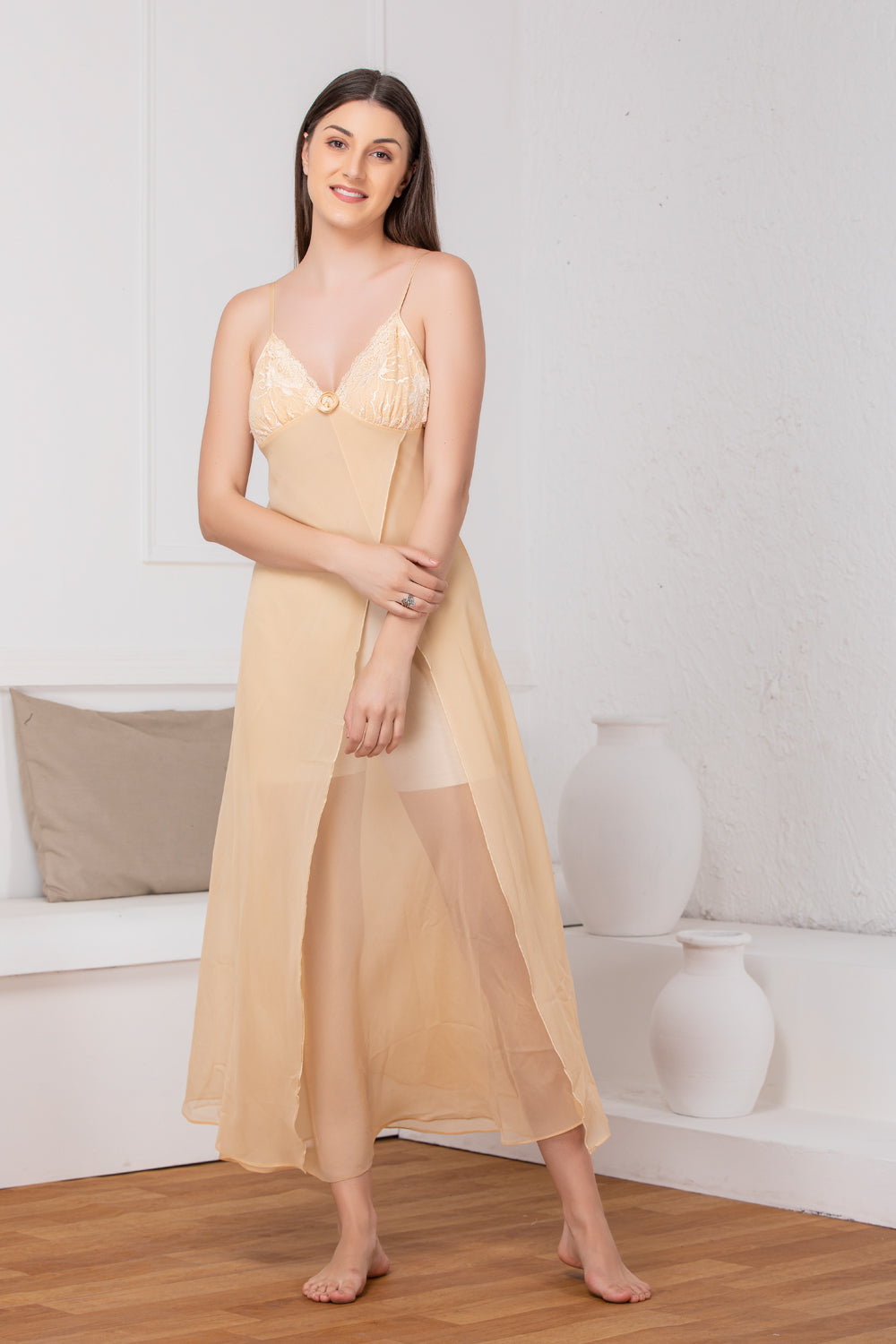 Gold chiffon & Satin Nightgown set Private Lives