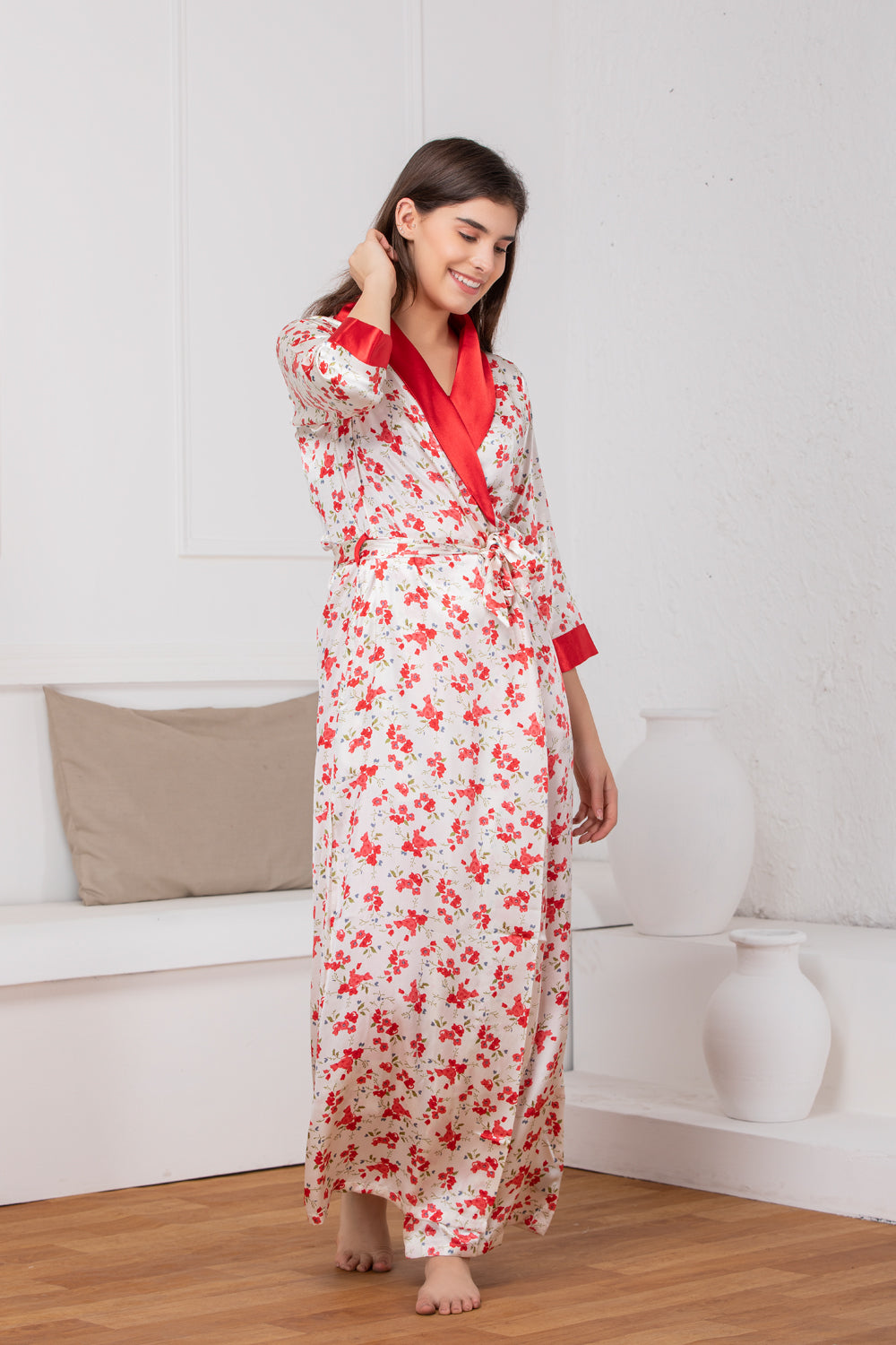 Print satin Nightgown set Red Private Lives