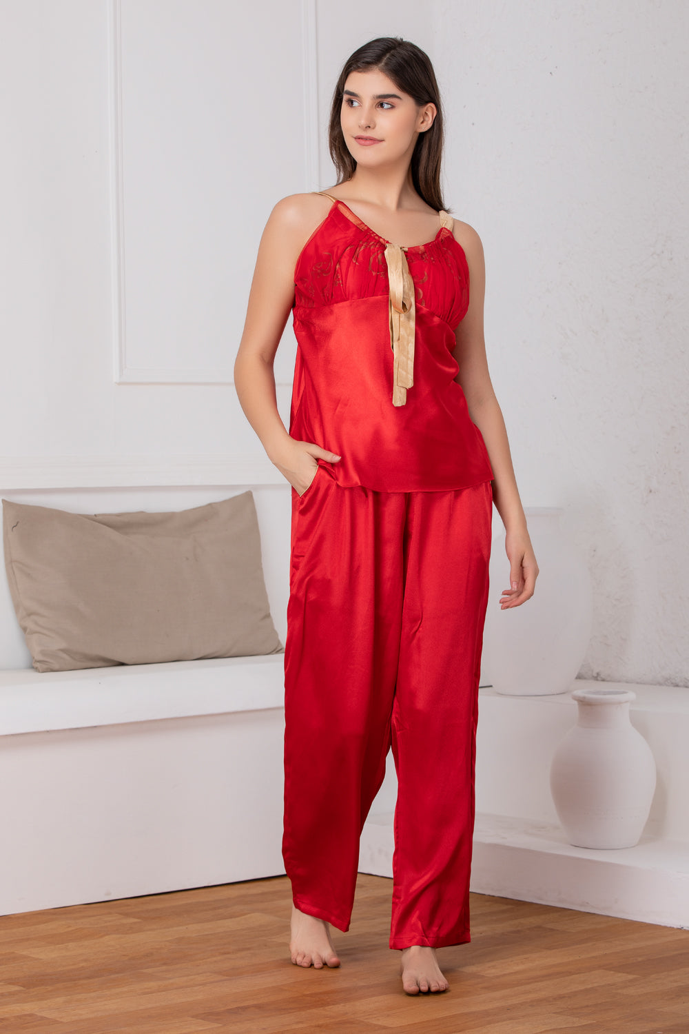 La Lingerie - Sexy Night Wear - Lace-Trim Slip - Red-Multi - La Lingerie