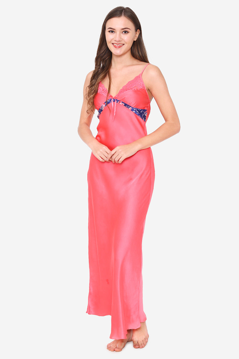 Pink Satin Long Nighty & Robe - Private Lives